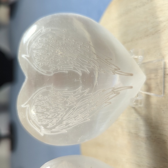 Selenite Puffy Heart With Etched Wings - Price Is For One, 2 Are Available - Picture 2 of 5